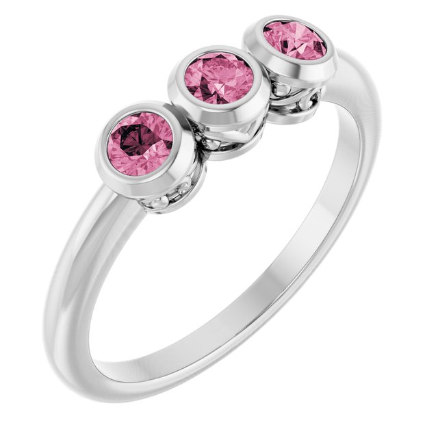 Sterling Silver Natural Pink Tourmaline Three-Stone Ring